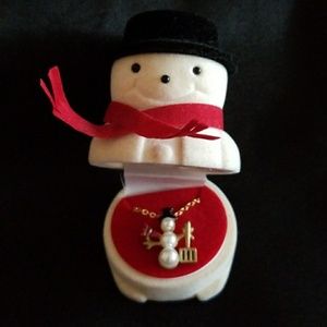 Pearl Snowman Necklace -Gold Red Black in Gift Box